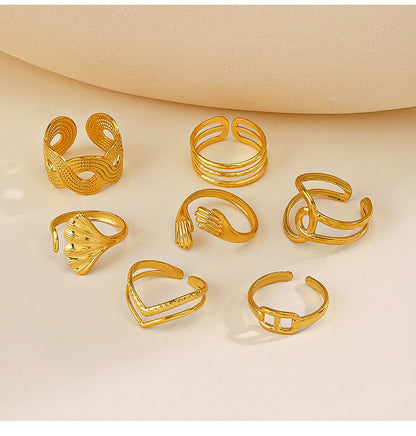 Retro Geometric Stainless Steel Plating Open Rings