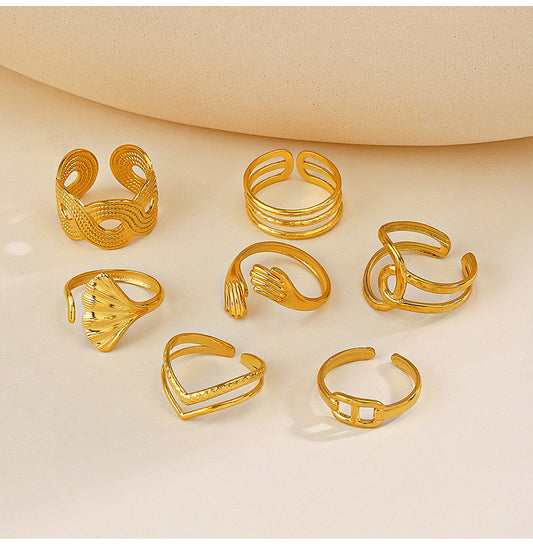 Retro Geometric Stainless Steel Plating Open Rings