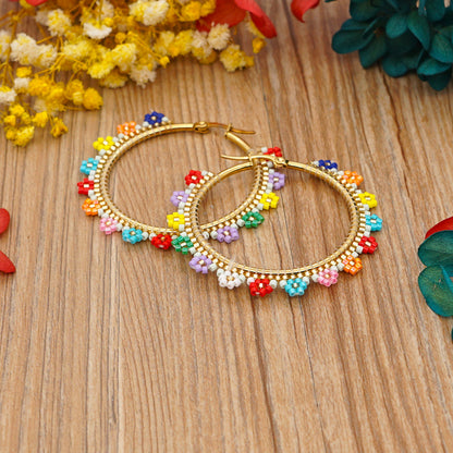 Miyuki Beads Color Flowers Stainless Steel Large Circle Bohemian Style Earrings Wholesale Jewelry Gooddiy