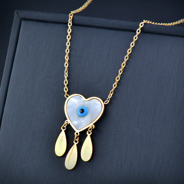 Fashion Heart Shape Titanium Steel Gold Plated Shell Necklace