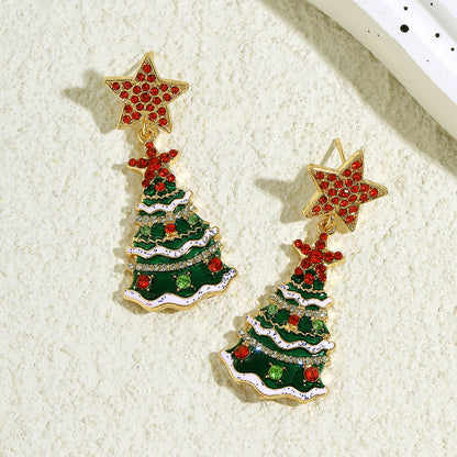 Fashion Christmas Tree Alloy Enamel Inlay Artificial Gemstones Women's Drop Earrings 1 Pair