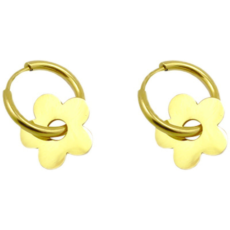 Cute Flower Titanium Steel Plating Drop Earrings 1 Pair