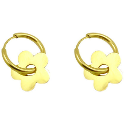 Cute Flower Titanium Steel Plating Drop Earrings 1 Pair