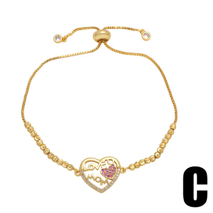 Copper Elegant Letter Heart Shape Inlay Zircon Bracelets