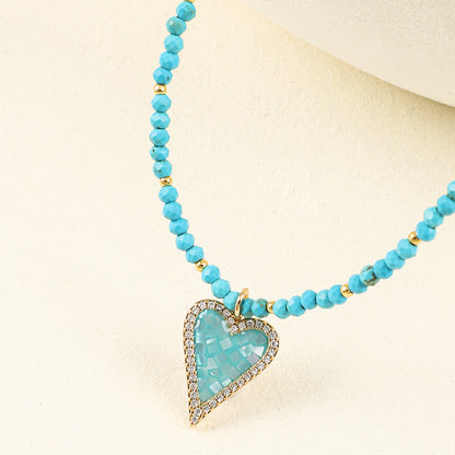 Ethnic Style Bohemian Heart Shape Alloy Agate Necklace In Bulk