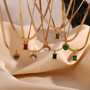 Fashion Quadrilateral Circle Geometric Stainless Steel 18K Gold Plated Necklaces