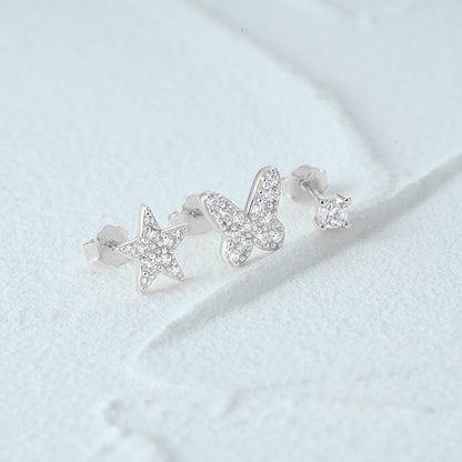 1 Set Simple Style Star Butterfly Plating Sterling Silver Ear Studs