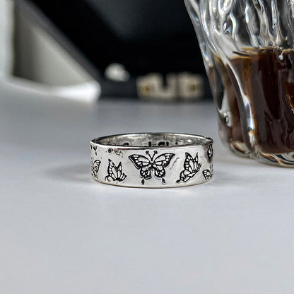 Vintage Engraving Dating Couple Ladies Magic Butterfly Ring