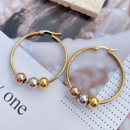 Simple Style Round Titanium Steel Polishing Hoop Earrings 1 Pair