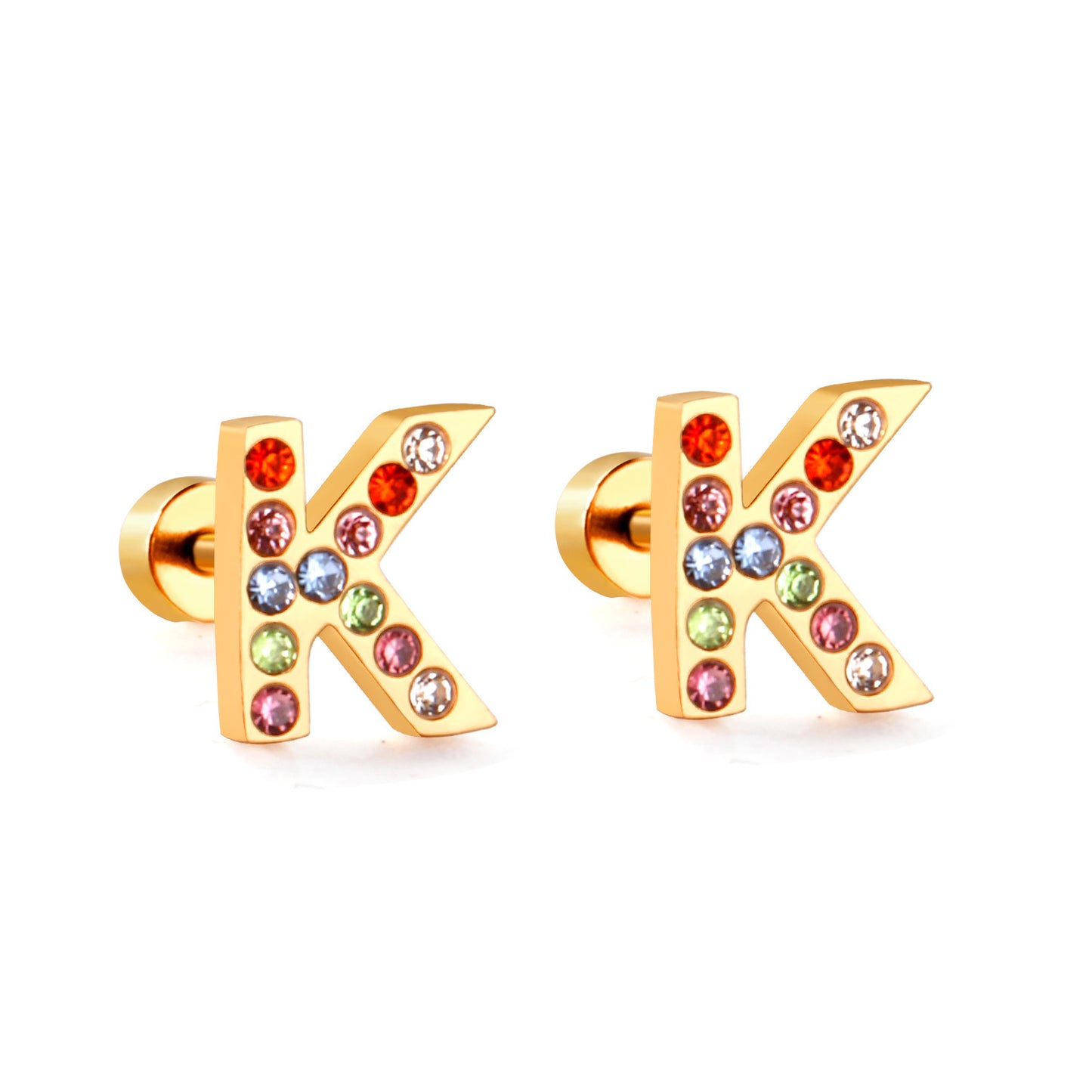 Fashion Letter Stainless Steel Inlay Zircon Ear Studs 1 Pair