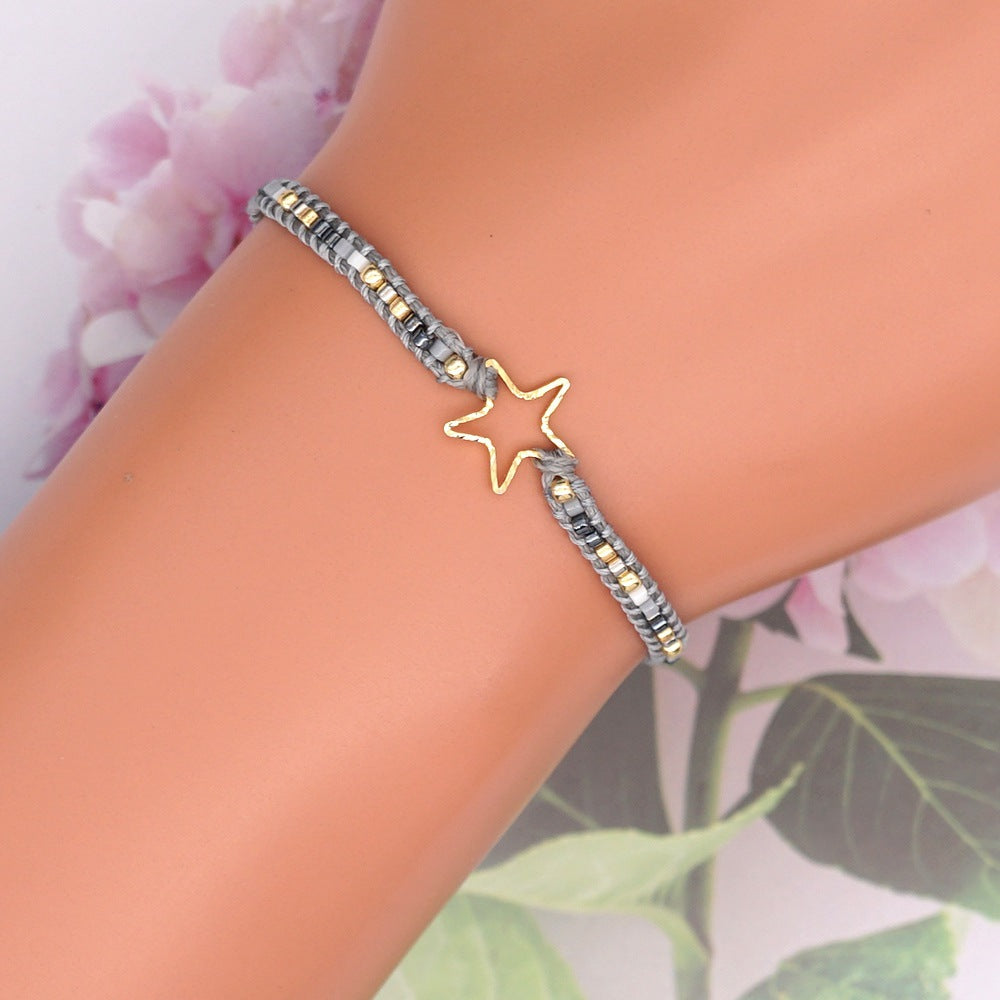 Wholesale Jewelry Ethnic Stainless Steel Hollow Star Rice Beads Bracelet Gooddiy