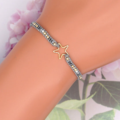 Wholesale Jewelry Ethnic Stainless Steel Hollow Star Rice Beads Bracelet Gooddiy