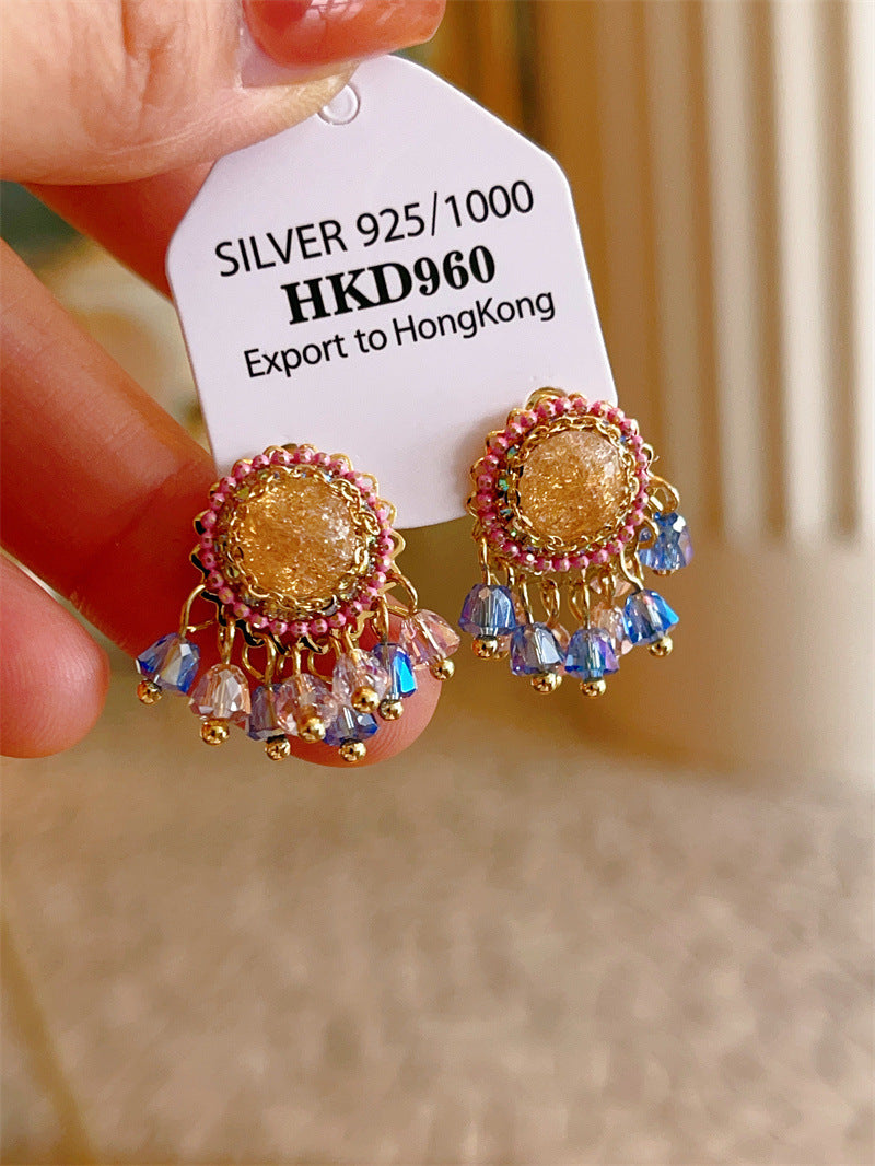 1 Pair Retro Geometric Tassel Artificial Crystal Earrings