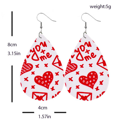 1 Pair Elegant Lady Water Droplets Heart Shape Pu Leather Drop Earrings