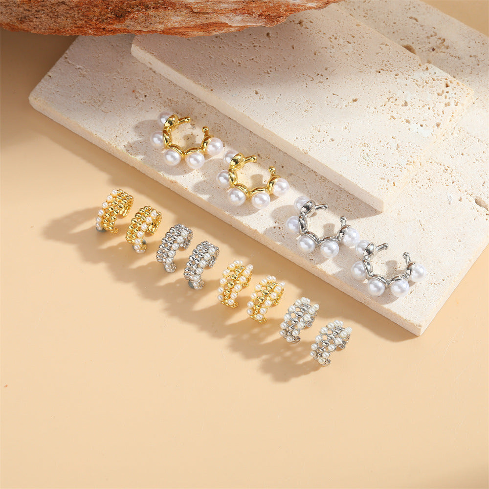 Cross-border popular ins style light luxury high-end C-shaped pearl earrings are simple and versatile, minimalist and fresh earrings