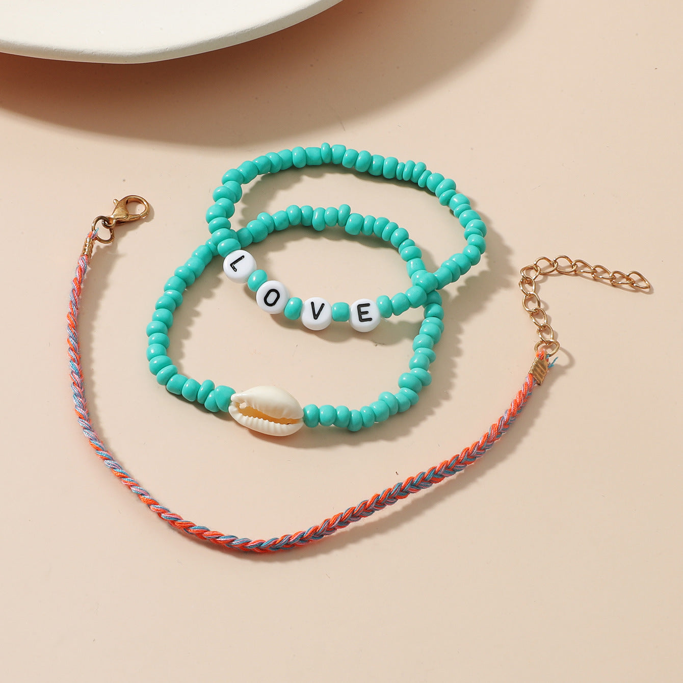 Cross-border New Arrival Set Bohemian Color Beaded Bracelet Shell Love Letter Bead Bracelet Three-piece Set For Women