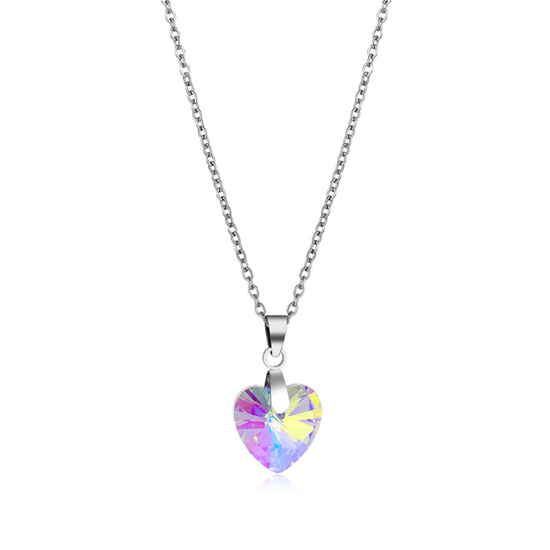 Fashion Crystal Heart-shape Titanium Steel Necklace Wholesale