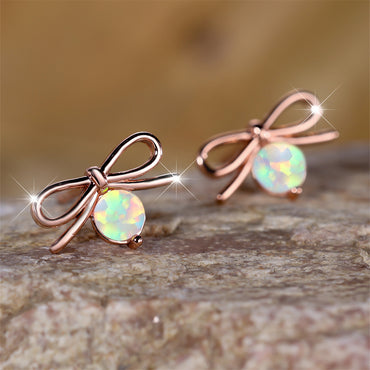 1 Pair Lady Bow Knot Inlay Copper Artificial Gemstones Ear Studs