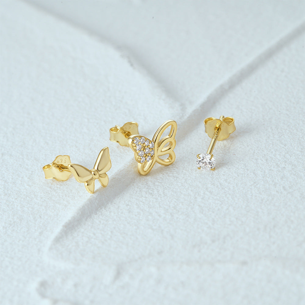 1 Set Simple Style Star Butterfly Plating Sterling Silver Ear Studs