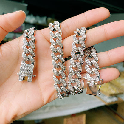 Hip-hop Solid Color Alloy Inlay Artificial Diamond Unisex Bracelets Necklace 1 Piece