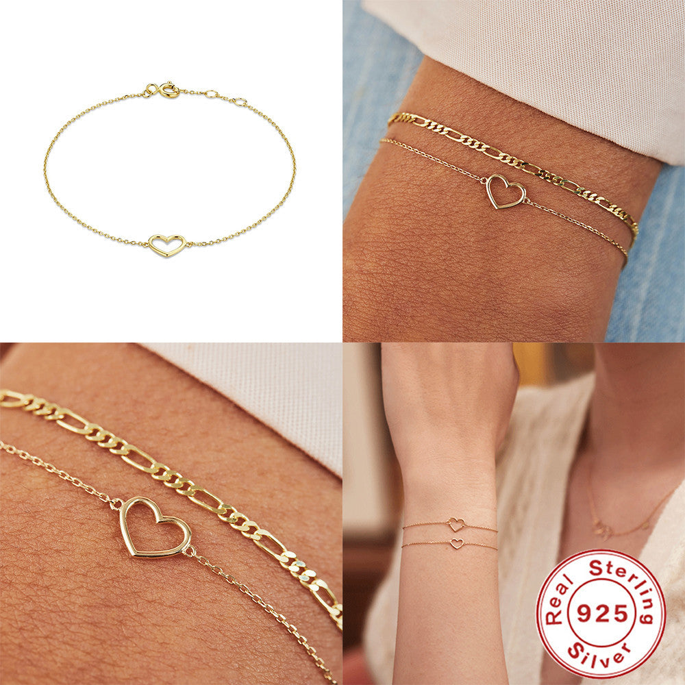 Simple Style Heart Shape Sterling Silver Plating 18k Gold Plated Bracelets