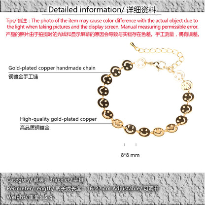Simple Fashion Copper Smiley Face Chain Bracelet Necklace Wholesale Gooddiy