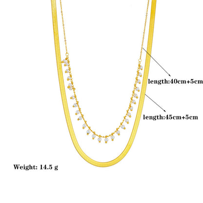 Simple Style Solid Color Imitation Pearl Titanium Steel Plating Layered Necklaces