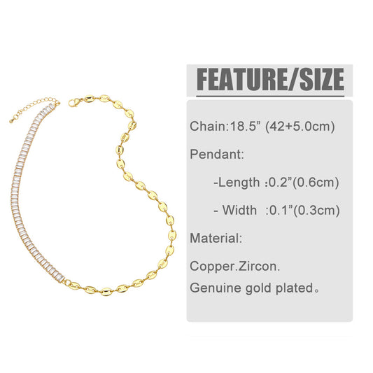 European And American Stitching Geometric Copper Zircon Pig Nose Collarbone Chain Bracelet