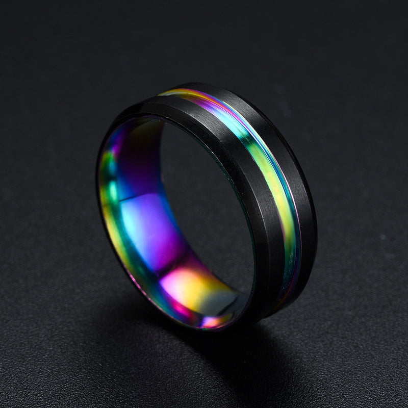 New Simple Titanium Steel Beveled Edge Slotted Color Ring Wholesale Gooddiy