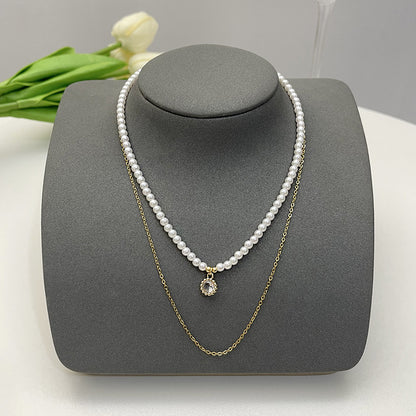 Elegant Flower Artificial Diamond Artificial Pearl Wholesale Pendant Necklace