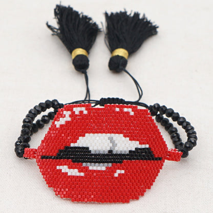 European And American Lips Tassel Bracelet Miyuki Beads Hand-woven Mouth Bracelet