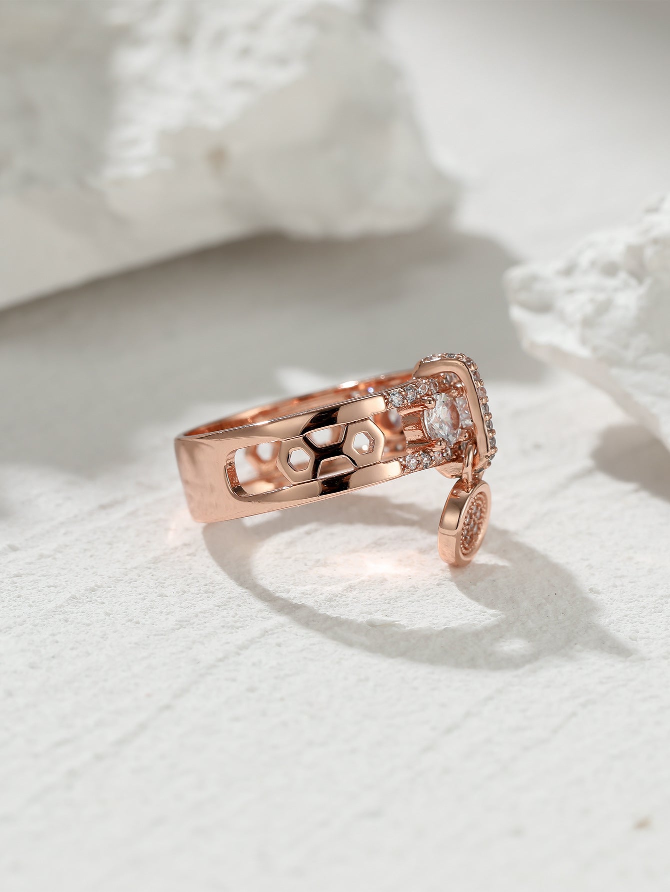 Fashion Geometric Copper Inlay Zircon Rings 1 Piece