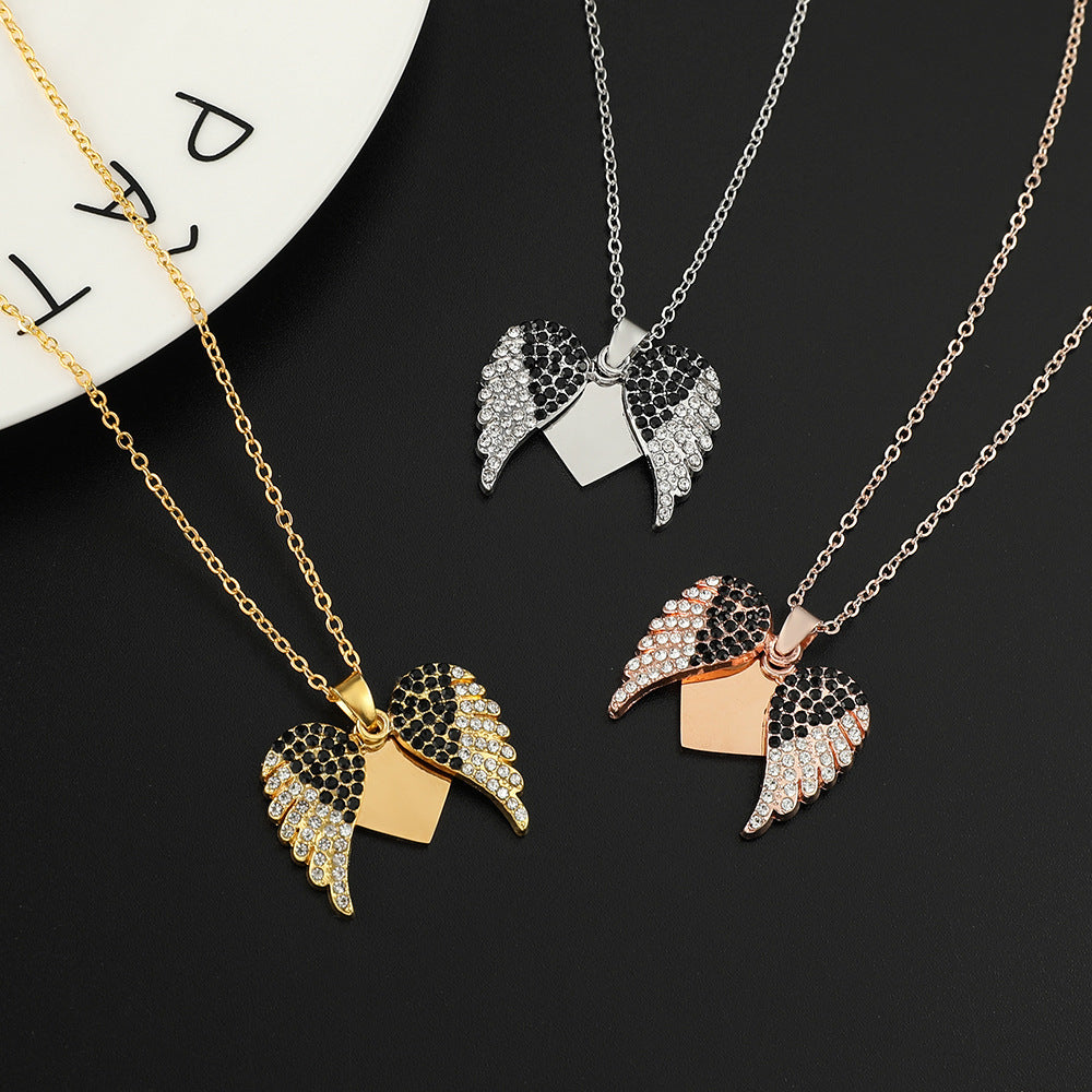 Lady Modern Style Streetwear Heart Shape Wings Stainless Steel Plating Inlay Rhinestones Pendant Necklace