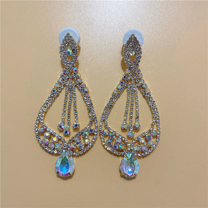 European And American Colorful Heart-shaped Micro-set Aaa Rhinestones Bridal Wedding Earrings