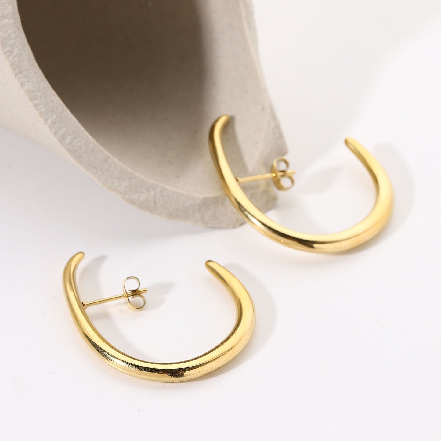 Fashion All-match Stainless Steel 14k Gold Personality C-shaped Hook Earring