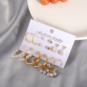 Retro Acrylic Geometric Pearl Alloy Earrings 6-piece Set Wholesale