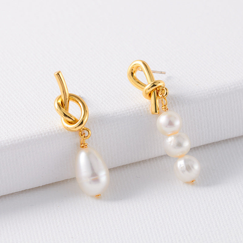 Retro Knot Brass Pearl Plating Drop Earrings 1 Pair