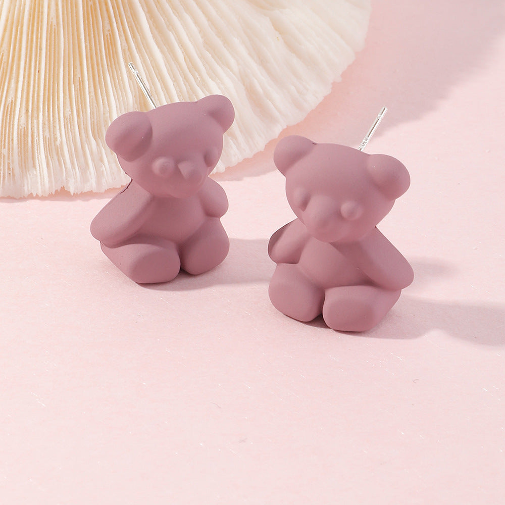 Ez3806 Nizhu New Ins Sweet Cool Teddy Bear Ear Studs Earrings Lovely Soft Cute Colorful Bear Earrings