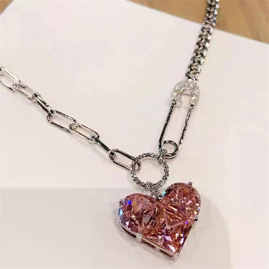 Fashion Heart Shape Copper Plating Inlay Artificial Gemstones Pendant Necklace 1 Piece