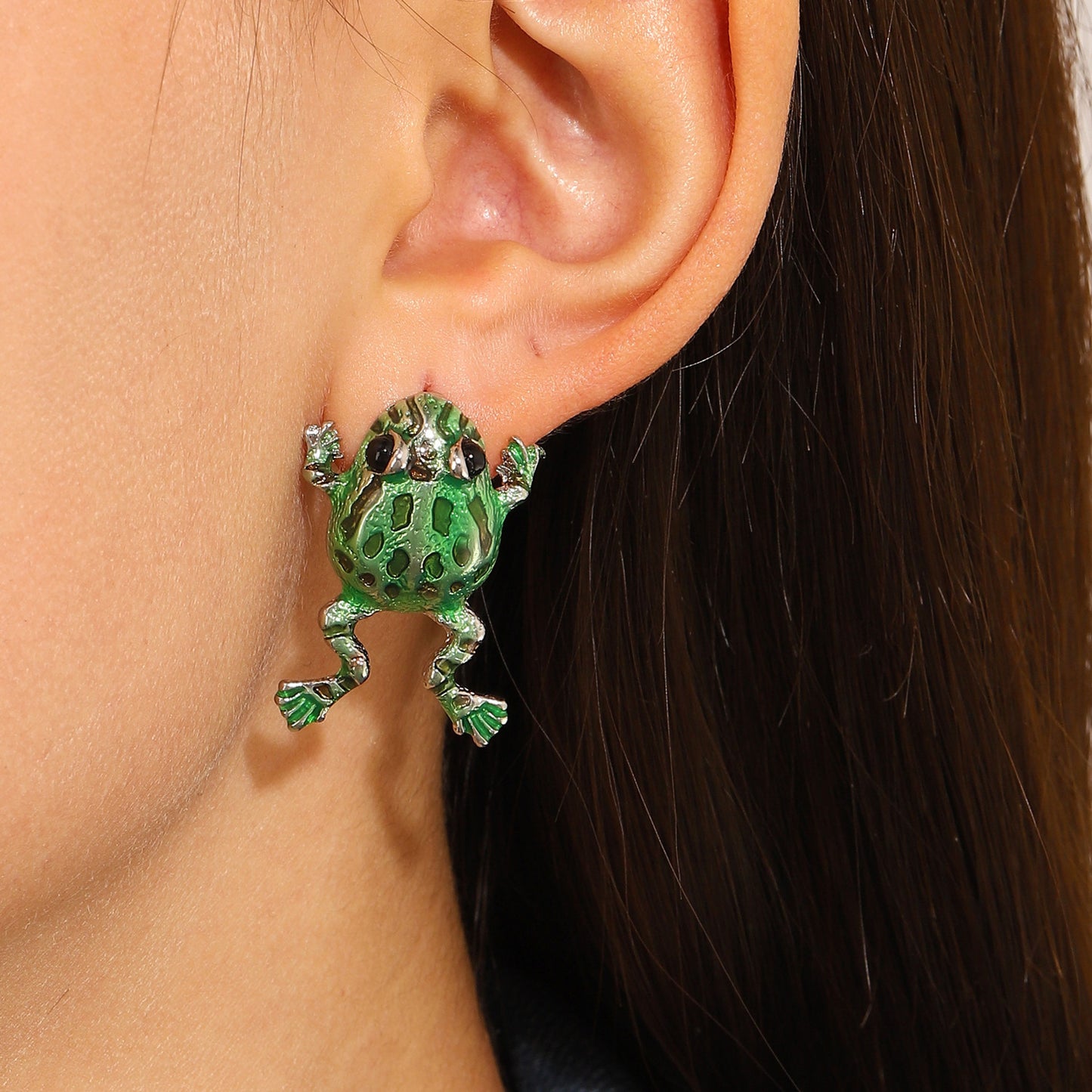 1 Pair Simple Style Frog Inlay Copper Rhinestones Ear Studs