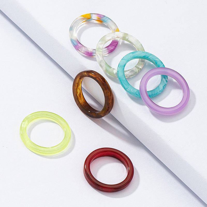 Wholesale Fashion Color Contrast Resin Ring Set