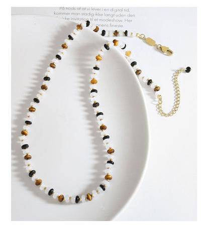 Fashion Circle Agate Tiger Eye Titanium Steel Beaded Plating Necklace 1 Piece