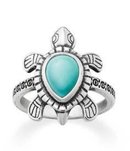 Vinistyle Cross-border Smooth Selling Ancient Silver Turtle Inlaid Blue Turquoise Popular Ornament Factory Direct Supply