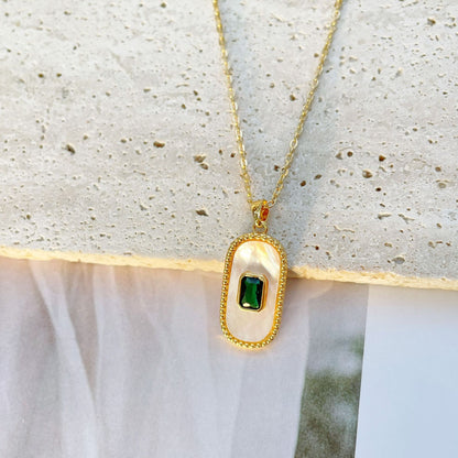 Ins Style Simple Style Round Heart Shape Rectangle Copper Gold Plated Round Ellipse Plating Opal Shell Pendant Necklace