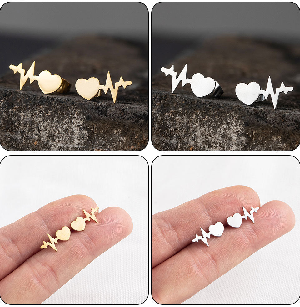 1 Pair Hip-Hop Triangle Star Heart Shape Stainless Steel Ear Studs