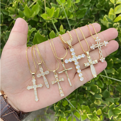 Cross Pendant Copper Inlaid Zircon Necklace Wholesale Gooddiy