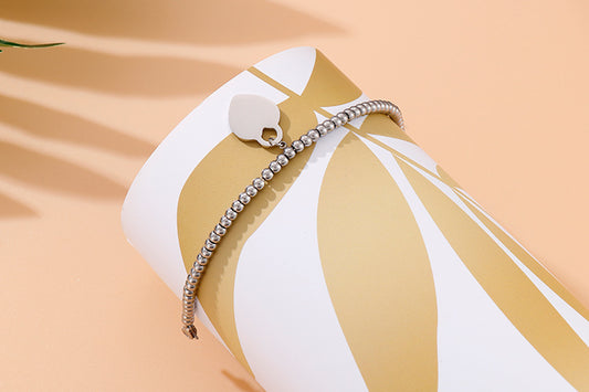European And American Style Titanium Steel Bracelet Fashion Round Bead Peach Heart Pendant Bracelet