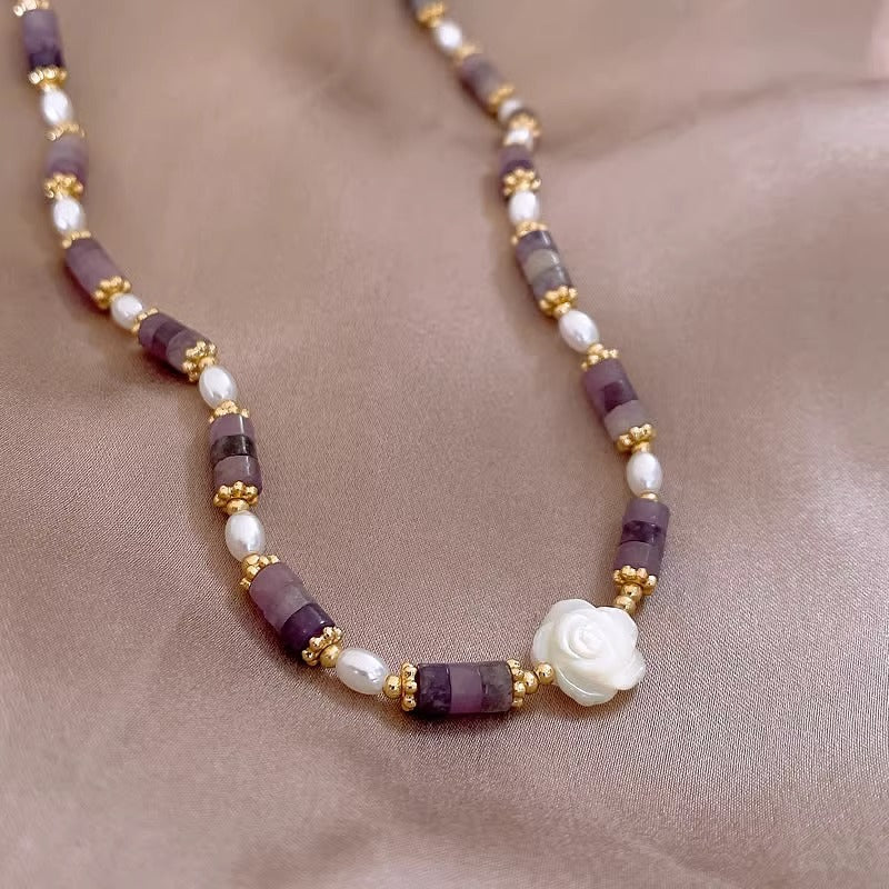 Simple Style Flower Natural Stone Beaded Necklace
