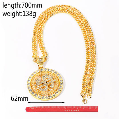 Simple Style Dollars Alloy Plating Hollow Out Inlay Rhinestones Unisex Pendant Necklace 1 Piece