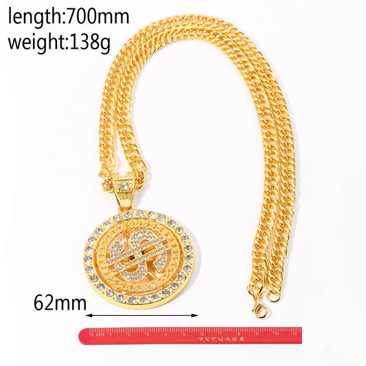 Simple Style Dollars Alloy Plating Hollow Out Inlay Rhinestones Unisex Pendant Necklace 1 Piece